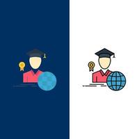 Graduation Avatar Graduate Scholar  Icons Flat and Line Filled Icon Set Vector Blue Background