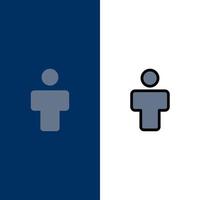avatar masculino personas perfil iconos plano y línea llena icono conjunto vector fondo azul