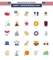 USA Independence Day Flat Set of 25 USA Pictograms of independence day holiday invitation star shield Editable USA Day Vector Design Elements