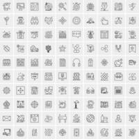 paquete de 100 iconos de líneas universales para móviles y web vector