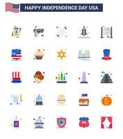 feliz día de la independencia paquete de iconos de 25 pisos para la web y la barra de impresión transporte barbacoa nave espacial lanzador elementos de diseño vectorial editables del día de EE. UU. vector