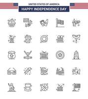 Set of 25 USA Day Icons American Symbols Independence Day Signs for army gun bottle usa flag Editable USA Day Vector Design Elements