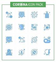 16 Blue Coronavirus Covid19 Icon pack such as bio wash virus soap corona virus viral coronavirus 2019nov disease Vector Design Elements