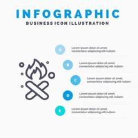 quemar fuego basura contaminación humo línea icono con 5 pasos presentación infografía fondo vector