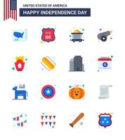 Set of 16 Modern Flats pack on USA Independence Day fries chips cart weapon canon Editable USA Day Vector Design Elements