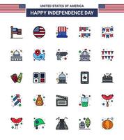 25 USA Flat Filled Line Signs Independence Day Celebration Symbols of garland decoration american day buntings party Editable USA Day Vector Design Elements