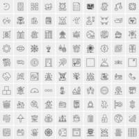 paquete de 100 iconos de líneas universales para móviles y web vector