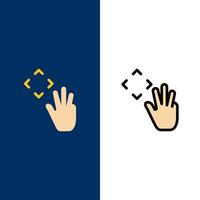 mano mano cursor arriba croup iconos plano y línea llena conjunto de iconos vector fondo azul