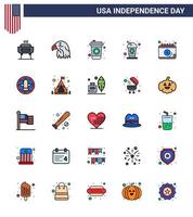 Big Pack of 25 USA Happy Independence Day USA Vector Flat Filled Lines and Editable Symbols of date american bottle soda cola Editable USA Day Vector Design Elements