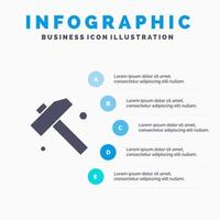 construcción martillo herramienta sólido icono infografía 5 pasos presentación antecedentes vector