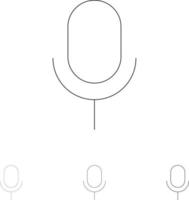 Mic Microphone Basic Ui Bold and thin black line icon set vector