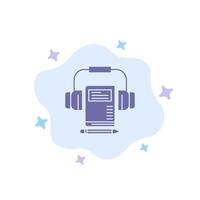 Music Audio Headphone Book Blue Icon on Abstract Cloud Background vector