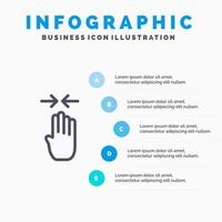 Arrow Four Finger Gesture Pinch Line icon with 5 steps presentation infographics Background vector