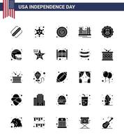 Modern Set of 25 Solid Glyph and symbols on USA Independence Day such as tourism golden american gate badge Editable USA Day Vector Design Elements