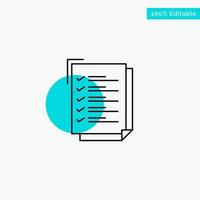 Checklist To Do List Work Task Notepad turquoise highlight circle point Vector icon