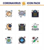 9 Filled Line Flat Color coronavirus epidemic icon pack suck as human healthcare human eye brain medical viral coronavirus 2019nov disease Vector Design Elements