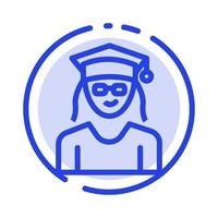 gorra educación graduación mujer azul línea punteada icono de línea vector