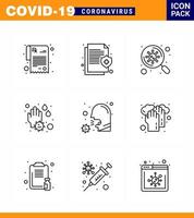 9 Line viral Virus corona icon pack such as covid water drop bacteria wash hand viral coronavirus 2019nov disease Vector Design Elements