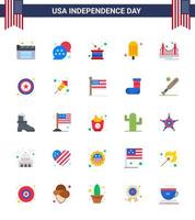 Happy Independence Day 25 Flats Icon Pack for Web and Print golden bridge drum ice cream cream Editable USA Day Vector Design Elements