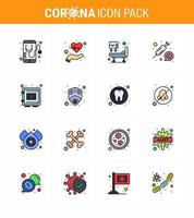 Corona virus 2019 and 2020 epidemic 16 Flat Color Filled Line icon pack such as locker syring life medicine medical treatment viral coronavirus 2019nov disease Vector Design Elements