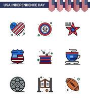 feliz día de la independencia usa paquete de 9 líneas planas llenas creativas del día usa badge sign usa editable usa day elementos de diseño vectorial vector