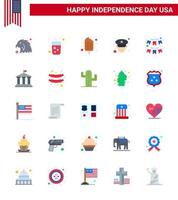 USA Independence Day Flat Set of 25 USA Pictograms of party buntings cream american officer Editable USA Day Vector Design Elements