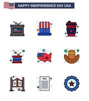 feliz día de la independencia paquete de 9 líneas planas llenas de signos y símbolos para el mapa independencia alcohol vacaciones día editable usa día vector elementos de diseño