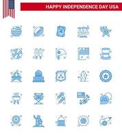 Editable Vector Blue Pack of USA Day 25 Simple Blues of usa american love star law Editable USA Day Vector Design Elements