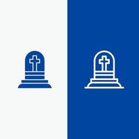 Death Grave Gravestone Rip Line and Glyph Solid icon Blue banner Line and Glyph Solid icon Blue banner vector