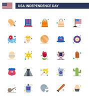 USA Happy Independence DayPictogram Set of 25 Simple Flats of states usa bag international country Editable USA Day Vector Design Elements