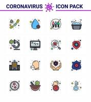 Corona virus disease 16 Flat Color Filled Line icon pack suck as soapy water hand washing positive basin infection viral coronavirus 2019nov disease Vector Design Elements