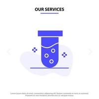 Our Services Tube Lab Test Biochemistry Solid Glyph Icon Web card Template vector