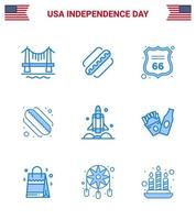 4th July USA Happy Independence Day Icon Symbols Group of 9 Modern Blues of spaceship launcher security states american Editable USA Day Vector Design Elements