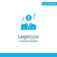 Businessman Dollar Man Money Blue Solid Logo Template Place for Tagline vector