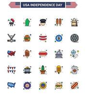 feliz día de la independencia 25 líneas llenas planas paquete de iconos para web e imprimir hokey usa oficial bolso comida editable usa día elementos de diseño vectorial vector