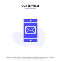 Our Services Application Mobile Mobile Application Mail Solid Glyph Icon Web card Template vector