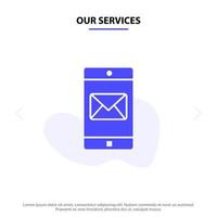 Our Services Application Mobile Mobile Application Mail Solid Glyph Icon Web card Template vector