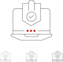 Antivirus Computer Internet Laptop Protected Protection Security Bold and thin black line icon set vector