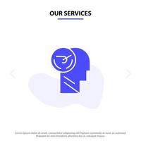 Our Services Activity Brain Faster Human Speed Solid Glyph Icon Web card Template vector