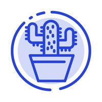 cactus naturaleza maceta primavera azul línea punteada icono de línea vector
