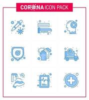 CORONAVIRUS 9 Blue Icon set on the theme of Corona epidemic contains icons such as hands shield brain safety medical viral coronavirus 2019nov disease Vector Design Elements