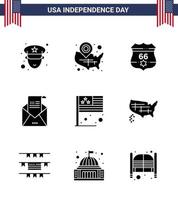 USA Independence Day Solid Glyph Set of 9 USA Pictograms of day invitation american greeting email Editable USA Day Vector Design Elements