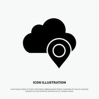 Cloud Map Pin Marker solid Glyph Icon vector