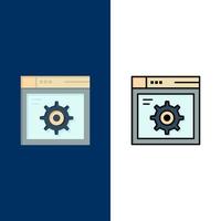 conjunto de iconos de internet de engranaje de configuración web plano y conjunto de iconos llenos de línea fondo azul vectorial vector