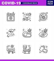 Novel Coronavirus 2019nCoV 9 Line icon pack infected life blood bacteria health beat viral coronavirus 2019nov disease Vector Design Elements