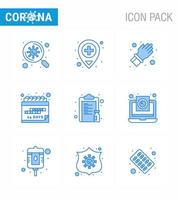 covid19 protección coronavirus pendamic 9 conjunto de iconos azules como medicina medicamento calendario manual evento coronavirus viral 2019nov enfermedad vector elementos de diseño