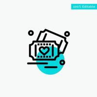 Ticket Love Heart Wedding turquoise highlight circle point Vector icon