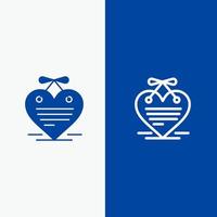 Heart Hanging Heart Calendar Love Letter Line and Glyph Solid icon Blue banner Line and Glyph Solid icon Blue banner vector