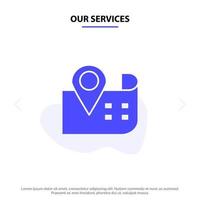 Our Services Map Navigation Location Solid Glyph Icon Web card Template vector