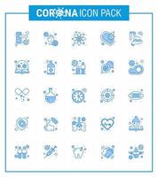 COVID19 corona virus contamination prevention Blue icon 25 pack such as skull death bacteria coronavirus research viral coronavirus 2019nov disease Vector Design Elements